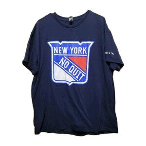 NHL New York Rangers hockey Vintage T Shirt "New York No Quit" Mens XL Blue